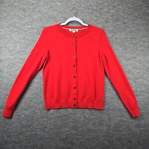 Boden Red Cotton Blend Pointelle Crew Neck Cardigan Sweater K0832 Womens Sz S